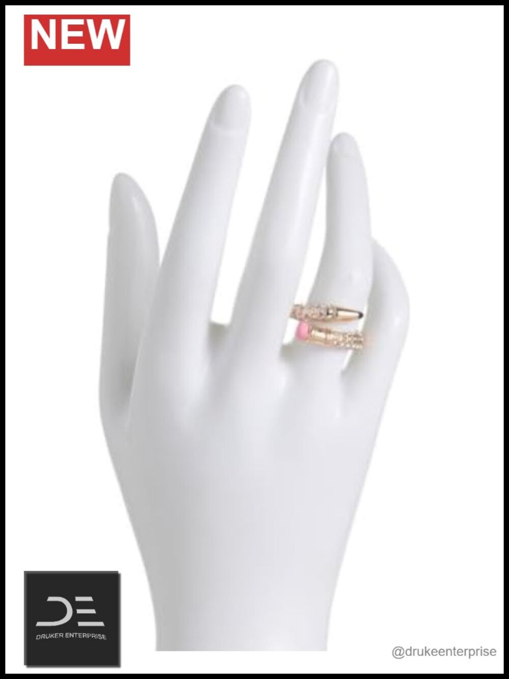 Gold Tone Pencil Wrap Band Ring Pave Crystal Statement - Picture 2 of 2